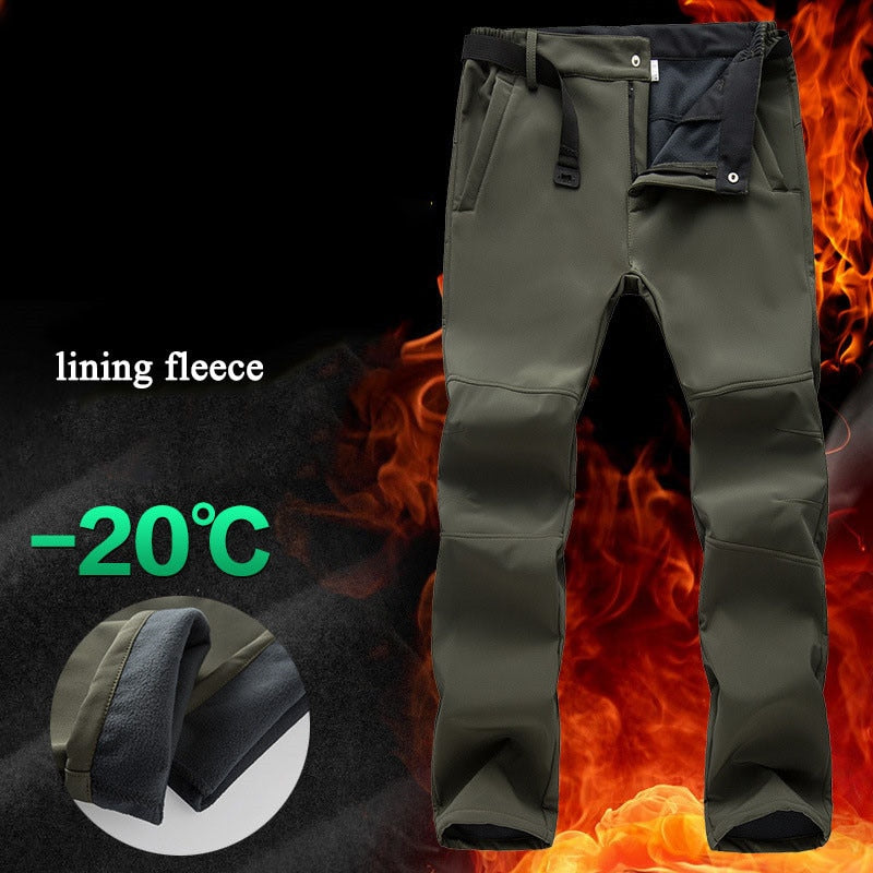 Men's Fleece Lined Hiking Pants Cargo Tactical Pants Snow Ski Pants Thick  Winter Pants with Multi-Pockets