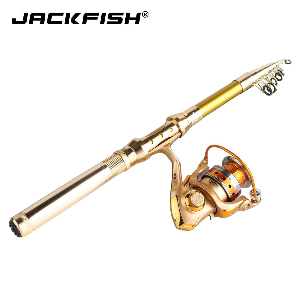 JACKFISH Spinning Fishing Rod Combo Telescopic Fishing Rod + 10BB Fishing  Reel Wheel Portable Travel Fishing Rod